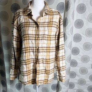 American Eagle Outfitters Yellow and Brown Plaid Shirt